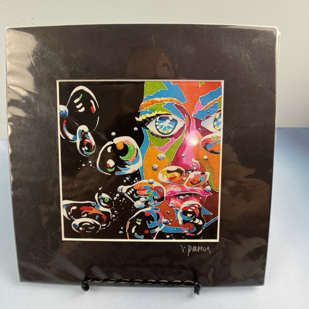Colorful Face Abstract Silk Painting Printing Pictures Bubbles Wall Art Signed - Picture 8 of 11